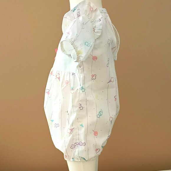 Healthtex Embroidered Lollipop Romper 12M Vtg White Pastel Short Ruffle Sleeve - Picture 3 of 7